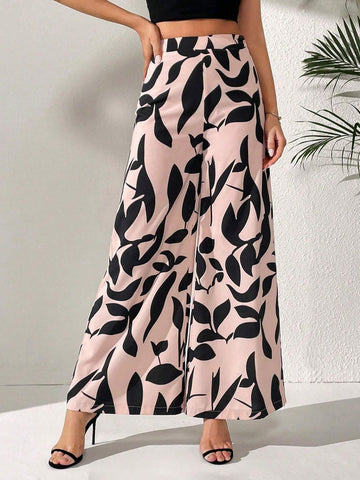 Tall Women's Wide Leg Plant Printed Pants