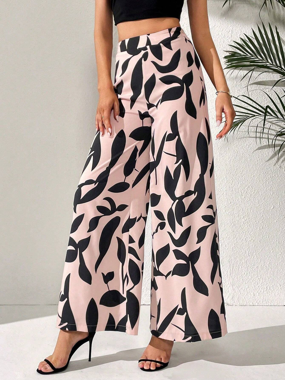 Tall Women's Wide Leg Plant Printed Pants