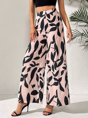 Tall Women's Wide Leg Plant Printed Pants