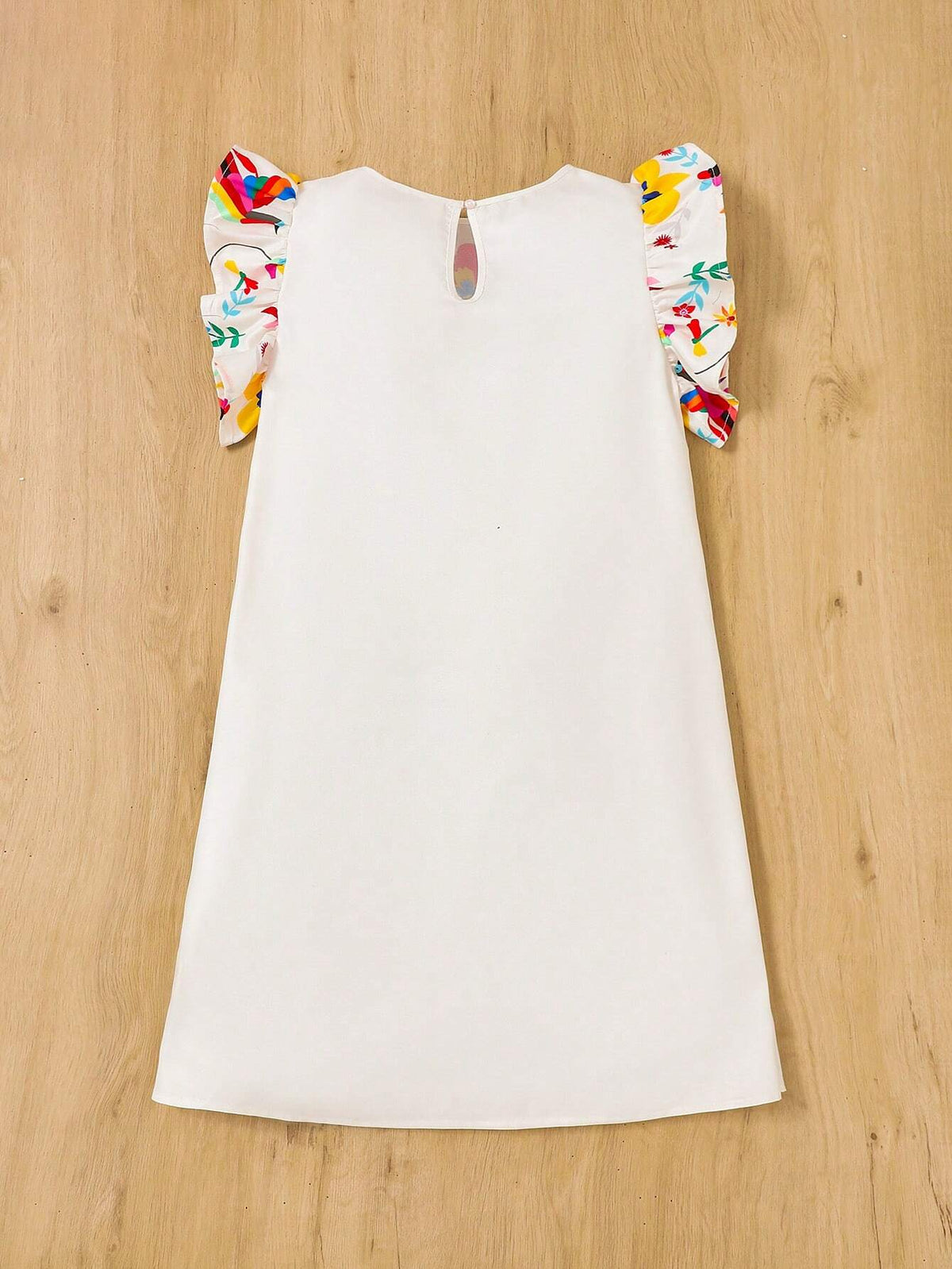 Teen Girl's Woven Floral Printed Casual A-Line Dress With Flutter Sleeves