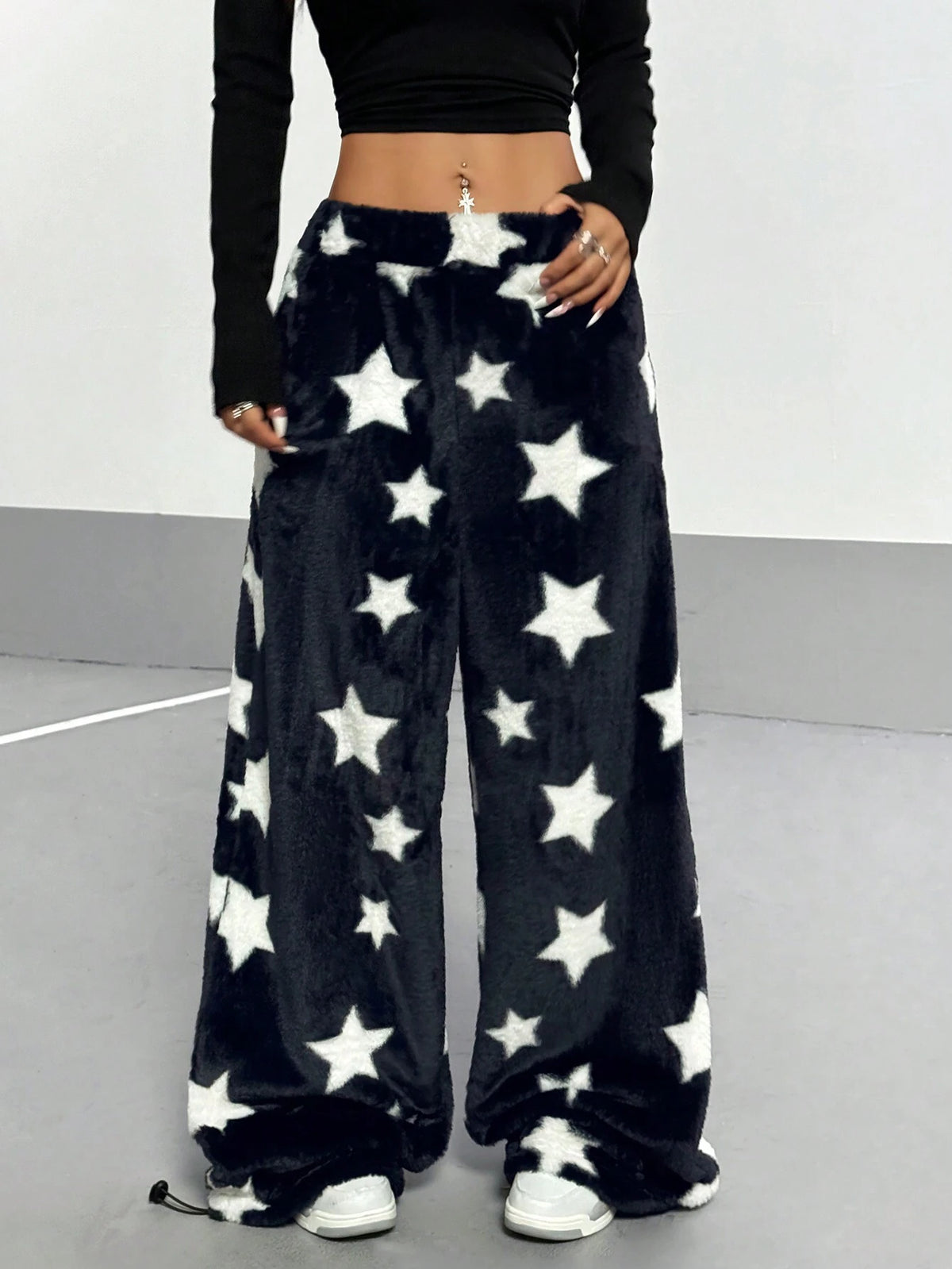 Thick Star & Bunny Printed Casual Sweatpants With Adjustable Hem (Random Cut)