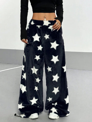 Thick Star & Bunny Printed Casual Sweatpants With Adjustable Hem (Random Cut)