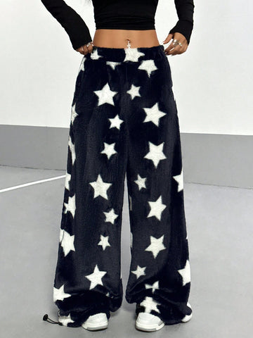 Thick Star & Bunny Printed Casual Sweatpants With Adjustable Hem (Random Cut)