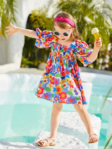 Toddler Girls 1pc Floral Print Puff Sleeve Dress