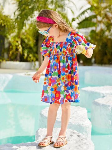 Toddler Girls 1pc Floral Print Puff Sleeve Dress
