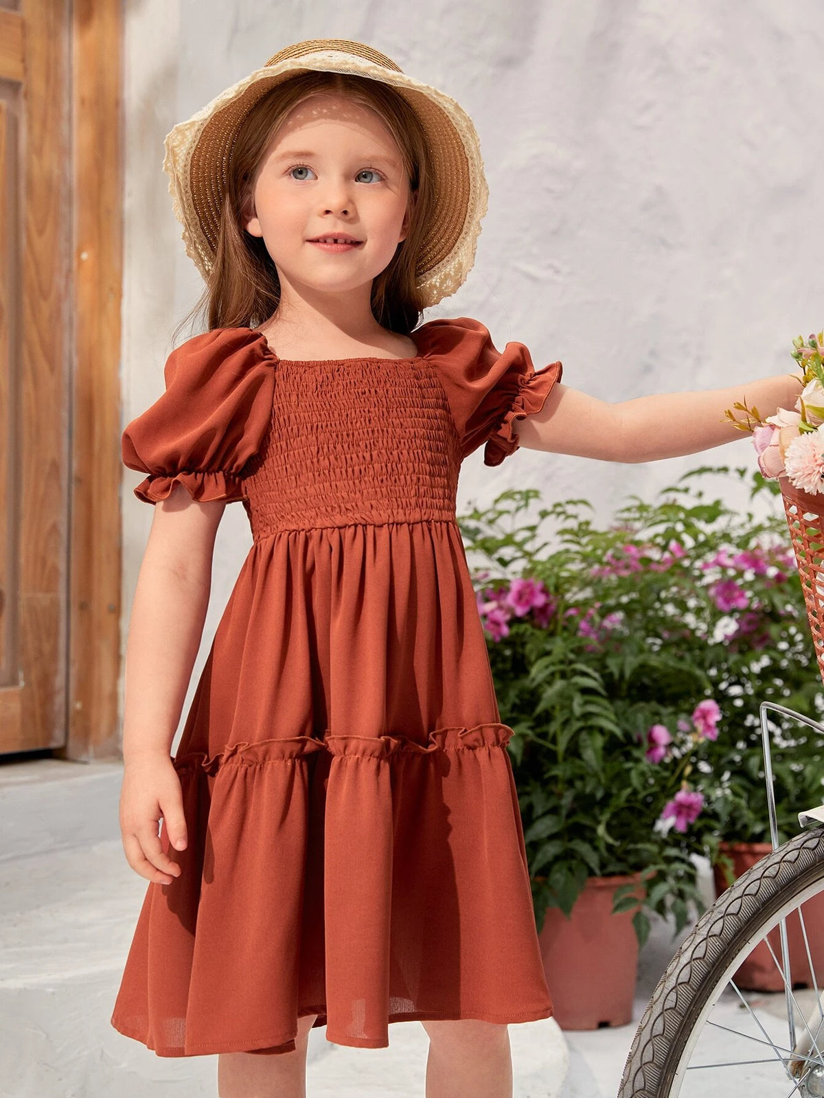 Toddler Girls 1pc Square Neck Puff Sleeve Ruffle Hem Dress