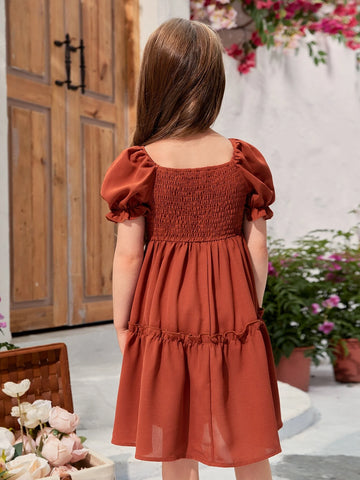 Toddler Girls 1pc Square Neck Puff Sleeve Ruffle Hem Dress