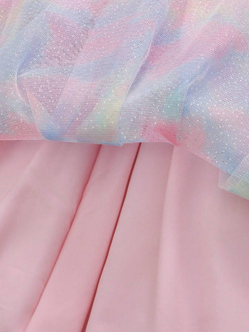 Toddler Girls Butterfly Print Ruffle Trim Mesh Overlay Dress