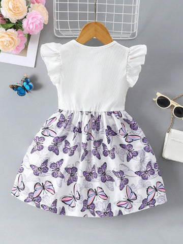 Toddler Girls' Casual Cute Butterfly & Unicorn Printed Dress