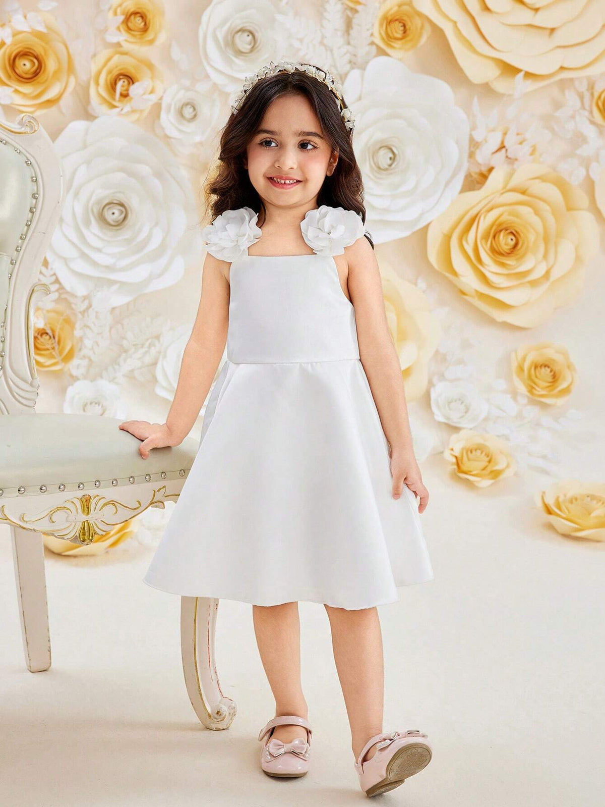 Toddler Girls' Floral Print Sleeveless Princess Dress, Ball Gown