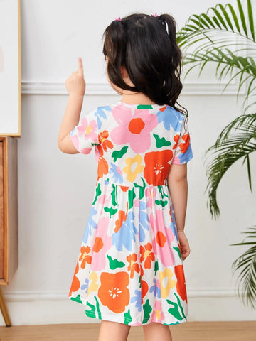 Toddler Girls Floral Print Smock Dress
