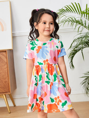 Toddler Girls Floral Print Smock Dress