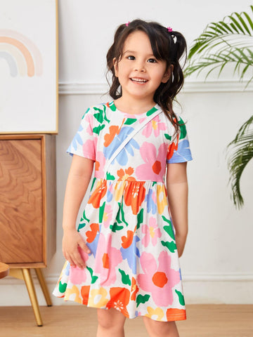 Toddler Girls Floral Print Smock Dress