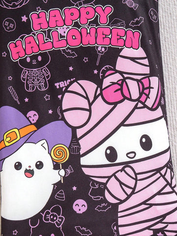 Toddler Girls Halloween Casual Funny Ghost & Cat Cute Sweet Knitted Bodycon Suspender Dress, Suitable For Summer, Autumn, Winter, School, Daily Wear, Party, Family Gathering, Performance, Vacation, Sports, Halloween Party