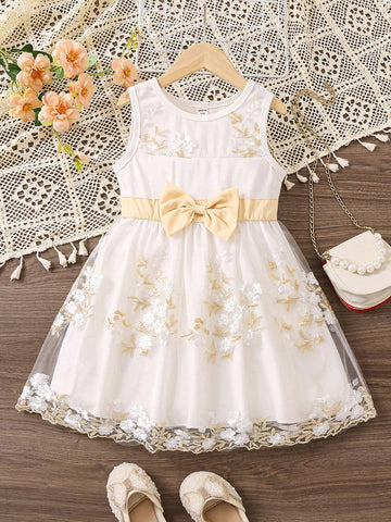 Toddler Girls' Korean Style Elegant Floral Embroidery Mesh Party Dress