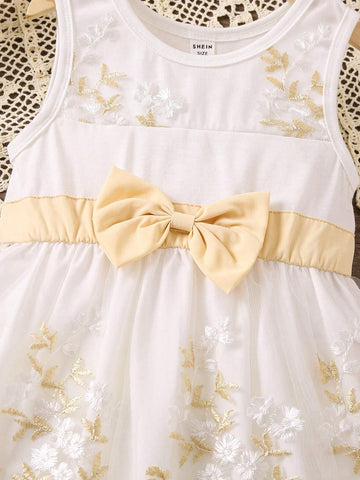 Toddler Girls' Korean Style Elegant Floral Embroidery Mesh Party Dress