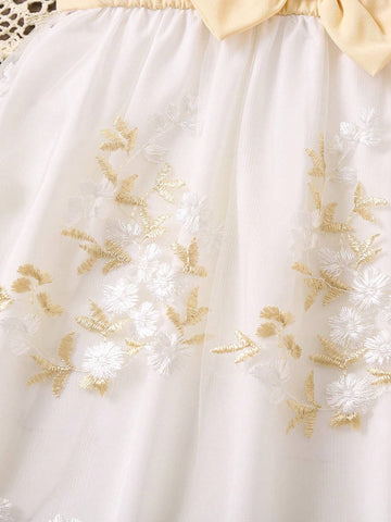 Toddler Girls' Korean Style Elegant Floral Embroidery Mesh Party Dress