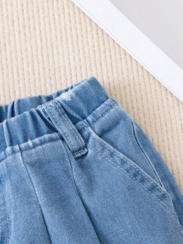 Toddler Girls' Pleated Blue Denim Wide Leg Pants