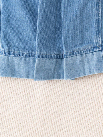 Toddler Girls' Pleated Blue Denim Wide Leg Pants