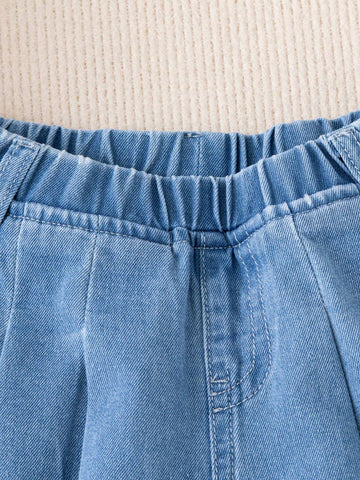 Toddler Girls' Pleated Blue Denim Wide Leg Pants