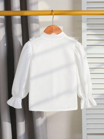 Toddler Girls' Ruffled Design White Blouse, Fashionable And Versatile For Fall/Winter