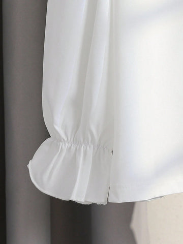 Toddler Girls' Ruffled Design White Blouse, Fashionable And Versatile For Fall/Winter