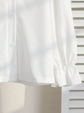 Toddler Girls' Ruffled Design White Blouse, Fashionable And Versatile For Fall/Winter