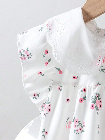 Toddler Girls' Sleeveless Ruffle Floral Pattern Collared Dress