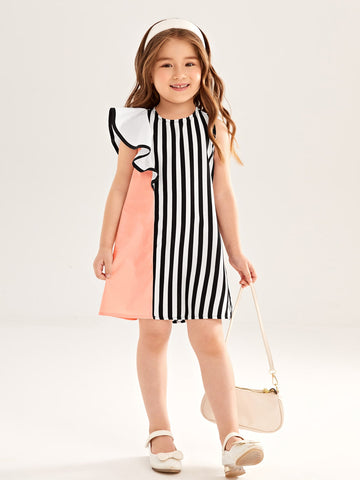 Toddler Girls Striped Ruffle Trim Dress