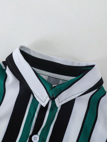 Tween Boy Striped Shirt & Drawstring Waist Shorts Without Tee