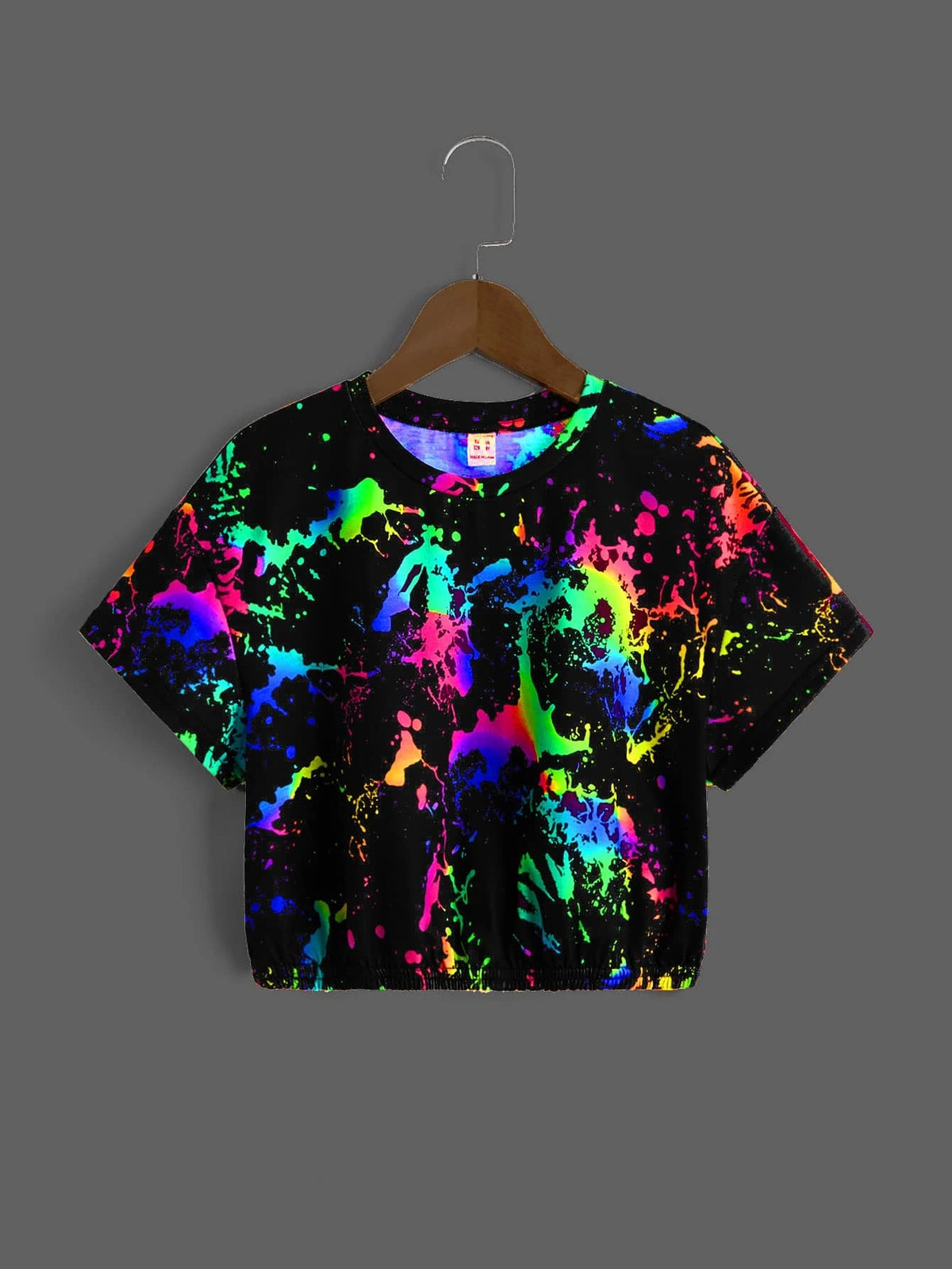 Tween Girl Reflective Ink Splatter Print Top