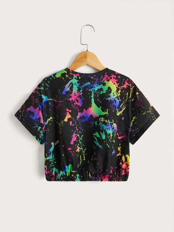 Tween Girl Reflective Ink Splatter Print Top