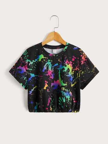 Tween Girl Reflective Ink Splatter Print Top