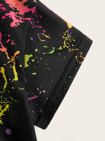 Tween Girl Reflective Ink Splatter Print Top