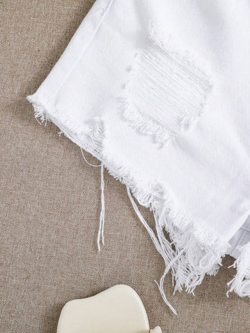 Tween Girls' Spring Summer Boho 2 Pieces Solid Short Sleeve T Shirt & White Distressed Ripped Raw Hem Denim Jeans Shorts Set,Summer Girls Clothes Outfits