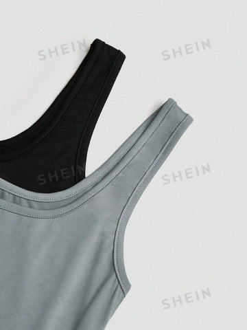 2pcs Women's Solid Color Tank Top And Leggings Set