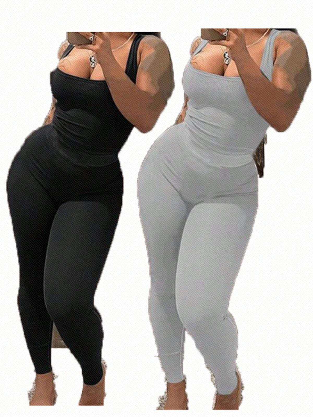 2pcs Women's Solid Color Tank Top And Leggings Set