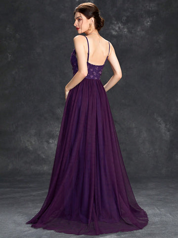 Appliques Mesh Hem Cami Wedding Dress