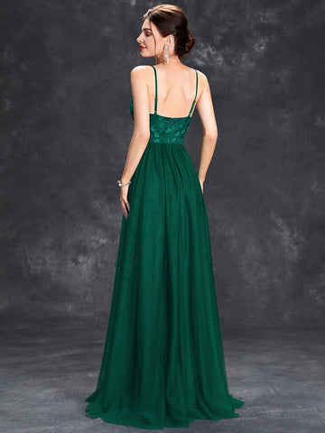 Appliques Mesh Hem Cami Wedding Dress