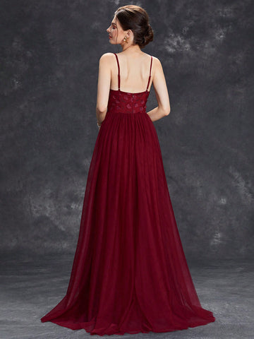 Appliques Mesh Hem Cami Wedding Dress