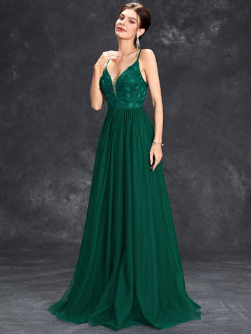 Appliques Mesh Hem Cami Wedding Dress