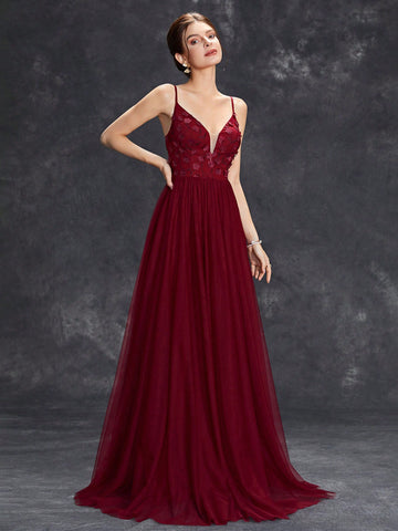 Appliques Mesh Hem Cami Wedding Dress