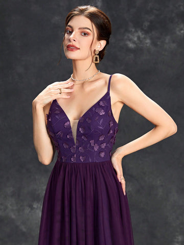 Appliques Mesh Hem Cami Wedding Dress