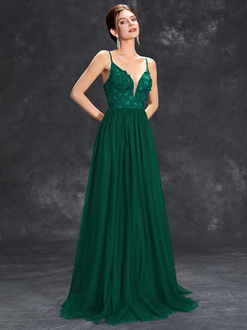 Appliques Mesh Hem Cami Wedding Dress