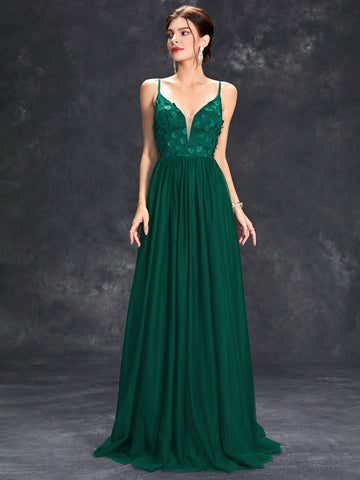 Appliques Mesh Hem Cami Wedding Dress