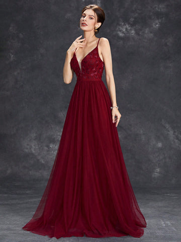 Appliques Mesh Hem Cami Wedding Dress