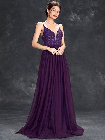 Appliques Mesh Hem Cami Wedding Dress