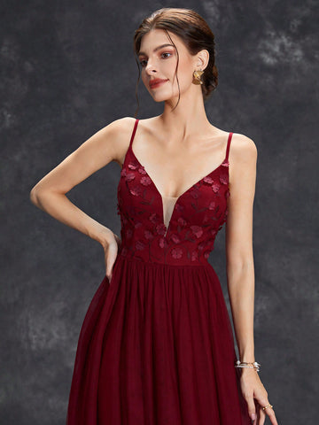 Appliques Mesh Hem Cami Wedding Dress