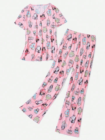 Cartoon Graphic Tee & Pants