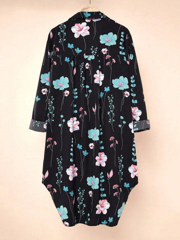 Unity Casual Floral Print Loose Fit Blouse, Random Flower Pattern, Autumn